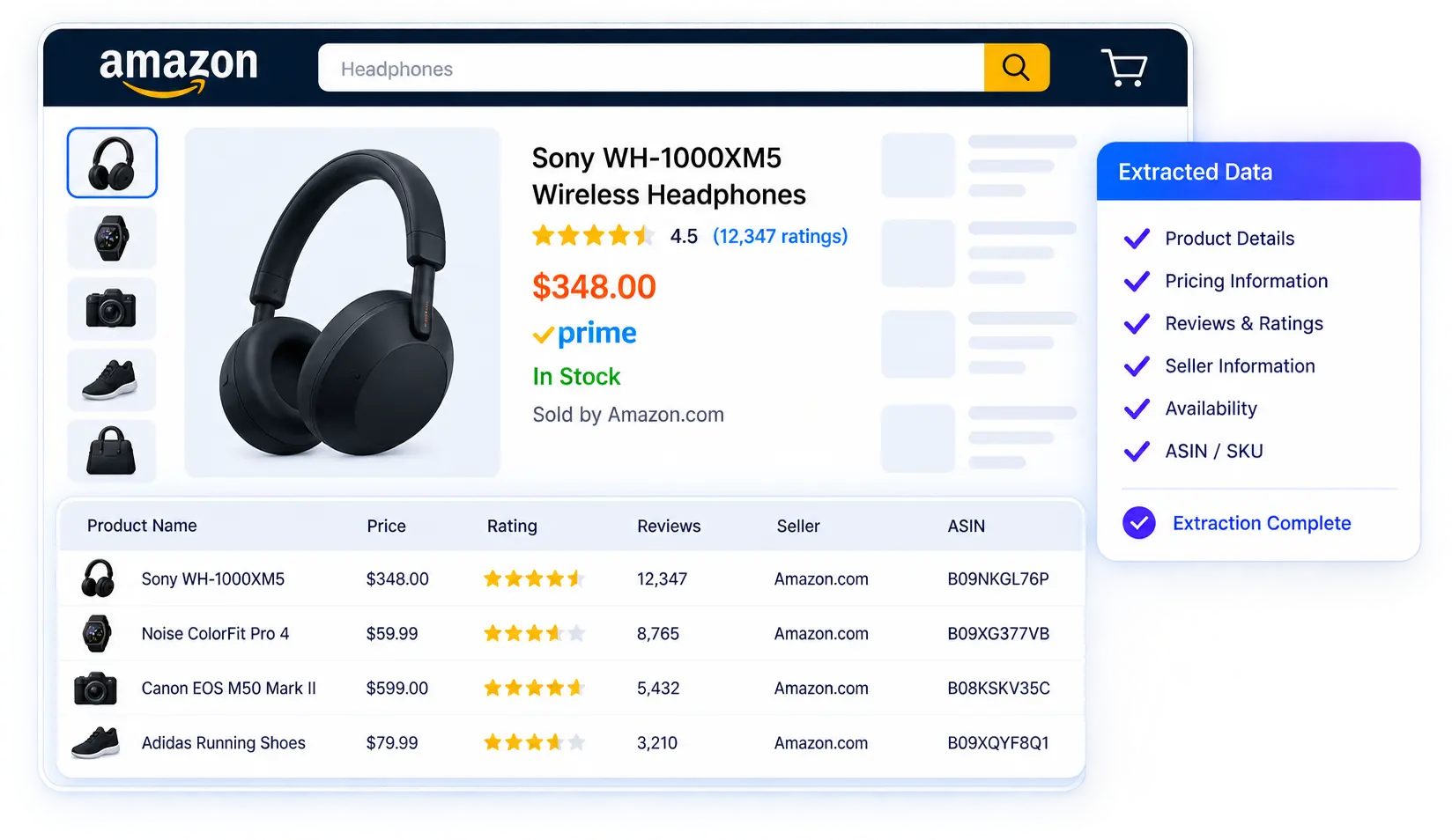 Amazon scraper product extraction dashboard