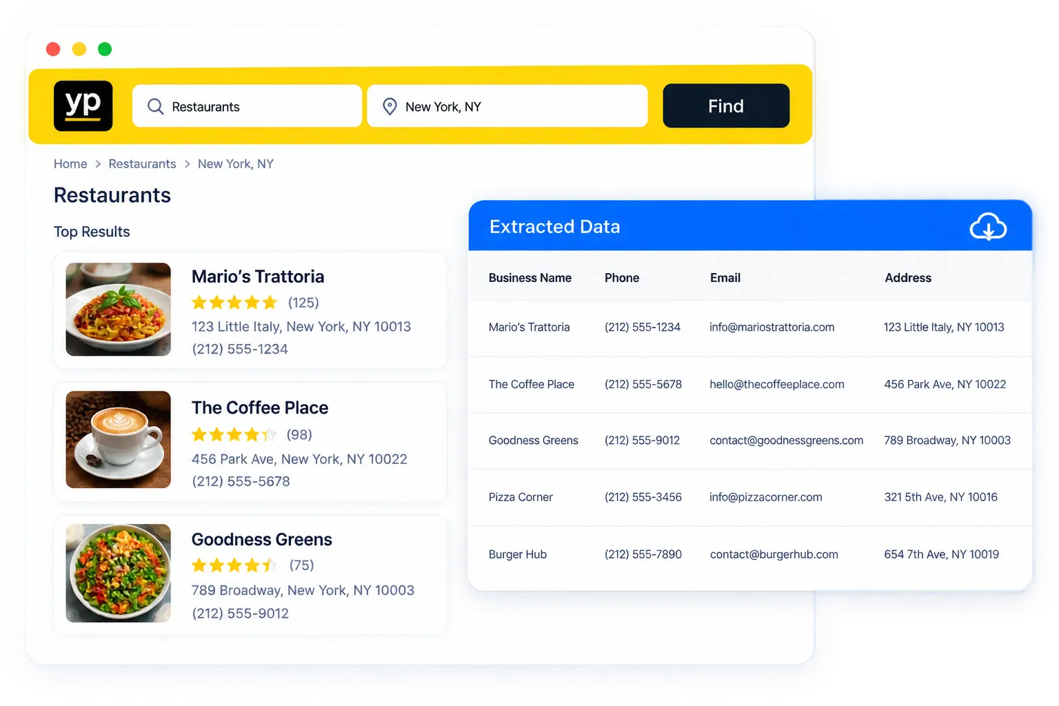 Yellow Pages scraper data dashboard
